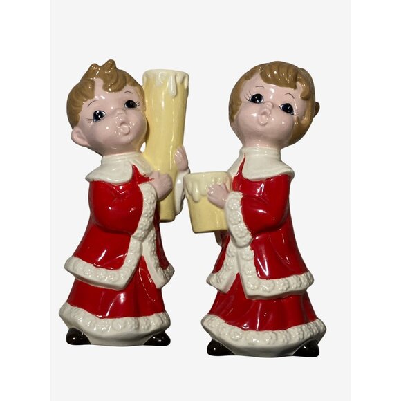 Christmas Ceramic Candle Holder Set of Two Children Caroler Figures - Picture 14 of 14